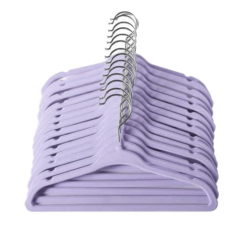 ManGotree 11" Baby Velvet Hangers, Non-Slip Kids Coat Hangers with 360° Swivel Hook, Ultra-Thin Felt Children's Hanger for Infant & Toddler Clothes, 15 Pack (Purple)