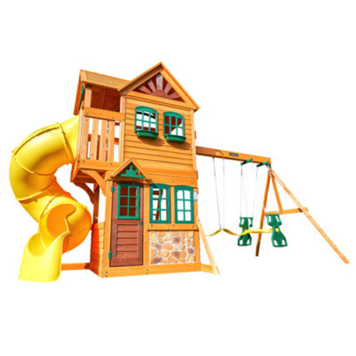 KidKraft Boulder Station Wooden Swing Set / Playset with Tube Slide, 2 Colors Available & Reviews | Wayfair