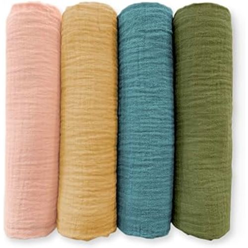 SwaddleDesigns Cotton Muslin Swaddle Blankets for Baby Boy & Baby Girl, Set of 4, Neutral Receiving Blankets for Newborn, Baby Registry & Gift, 46x46 inches, Fiesta