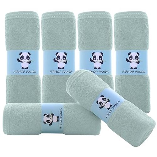HIPHOP PANDA Baby Washcloths, Rayon Made from Bamboo - 2 Layer Ultra Soft Absorbent Newborn Bath Face Towel - Reusable Baby Wipes for Delicate Skin - Green, 6 Pack
