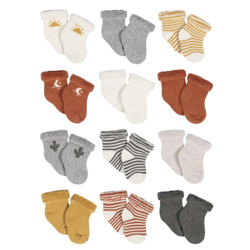 Gerber Baby Boy or Girl Gender Neutral Terry Wiggle-Proof Socks, 12-Pack (0-3 Months - 6/9 Months)