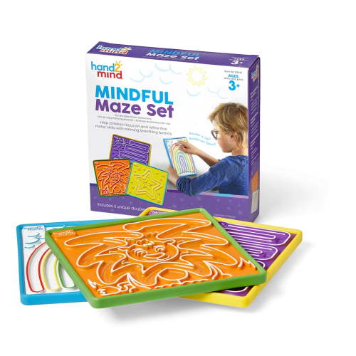 hand2mind Mindful Maze Boards, 3 Double Sided Breathing Boards with Finger Paths, Ages 3+