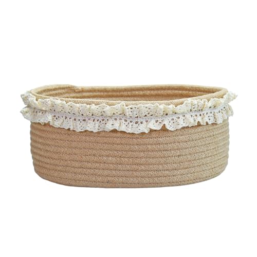 Basket for Gifts Empty, Small Brown Storage Basket for Shelves | Cute Jute Woven Gift Basket with Handle for Easter, Baby Shower, Birthdays, Nursery, Families Decorative(Oval, 12"x 8"x 5")