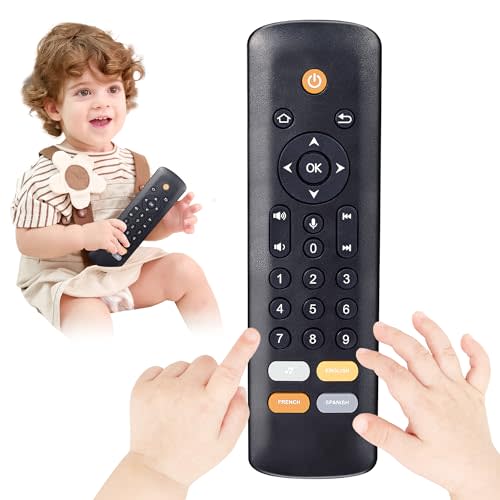 Baby TV Remote Toy - Realistic Play Remote toy with Lights and Sounds, 3 Languages (English, Spanish & French), Learning Musical Toys, Preschool Infant Boys Girls Toys Gift for 1 2 Year Old, Black.