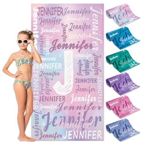 Yoltotude Personalized Kids Beach Towels Custom Sand Free Microfiber Beach Towel with Names & Monogram Customized Quick Dry Pool Towels for Girls Boys Standard Size