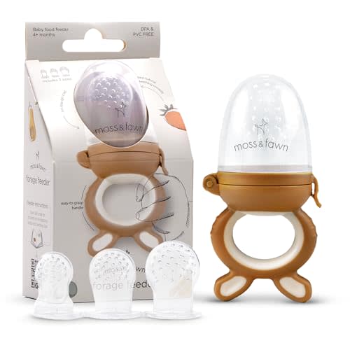 Moss and Fawn Forage Feeder, Soothing Silicone Frozen Baby Food Teething Toy, Pacifier Fruit Feeder and Teether, BPA, PVC and Phthalate Free - Foliage