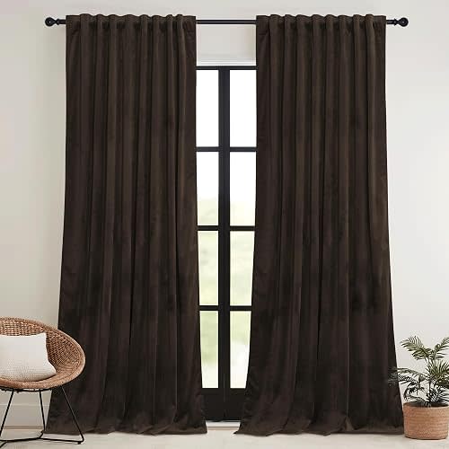 RYB HOME Brown Blackout Curtains 84 inches Long Velvet for Bedroom