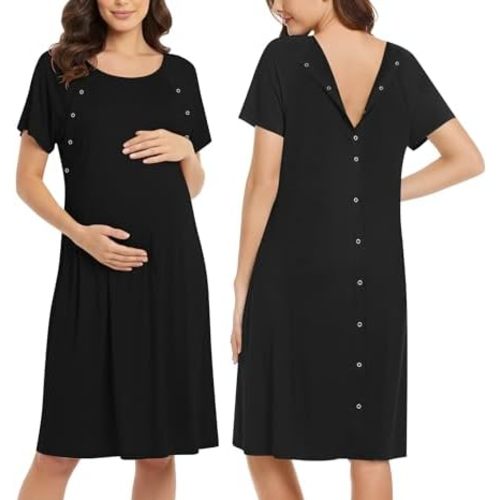 Ekouaer Women’s Nursing/Delivery/Labor/Hospital Nightdress Short Sleeve Maternity Nightgown with Button S-XXL