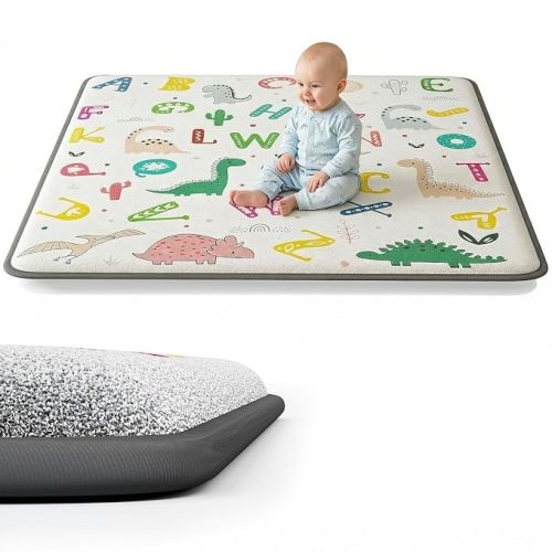 Baby Play Mat for Floor, Thick Soft 50" X 50" Baby Floor Play Mat, Machine Washable and Non-Slip Baby Play Mats, Waterproof Crawling Play Mat for Babies, Toddlers & Infants, Rainbow and Animal