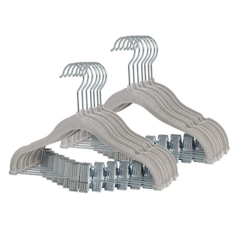 Rebrilliant Non-Slip Clothes Hangers For Baby And Kids 20-Pack Velvet Hangers With Movable Clips, Heavy-Duty And Space-Saving For Pants,Skirts, Coat, Gray | Wayfair