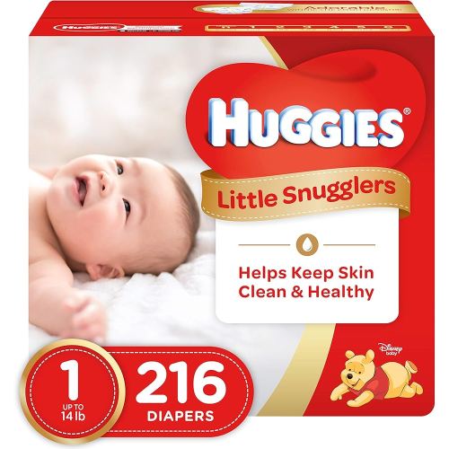 HUGGIES Little Snugglers Baby Diapers, Size 1, 216 Count, Unscented, Hypoallergenic, GentleAbsorb Liner, Pocketed-Back Waistband, Wetness Indicator, Premium Softness