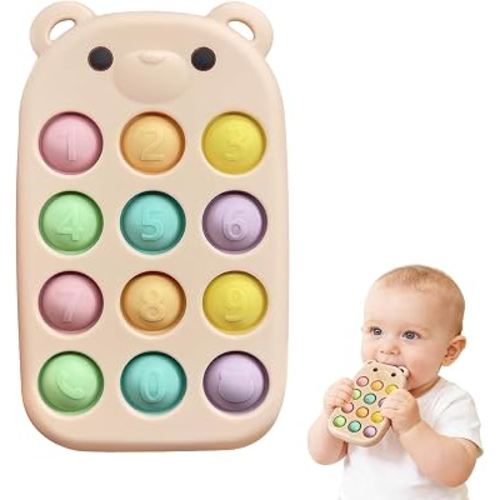 visewi baby phone teething toys, food grade silicone teether toy for baby 3-18 months, chew toys with number pop bubbles, Fidget Toy for Kids, Pop It Game, BPA-Free, Ideal Gift for Baby Girls and Boys