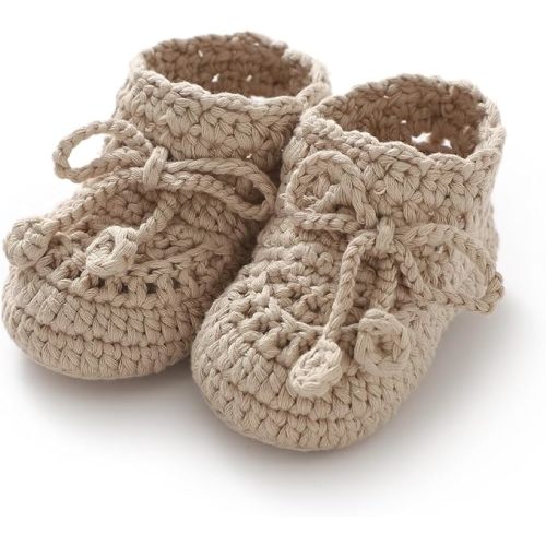 Hadetoto Baby Booties Hand Crochet Knit Cotton Bootie Soft Cozy Warm Socks Shoes Newborn First Walkers for Infant Boy Girl