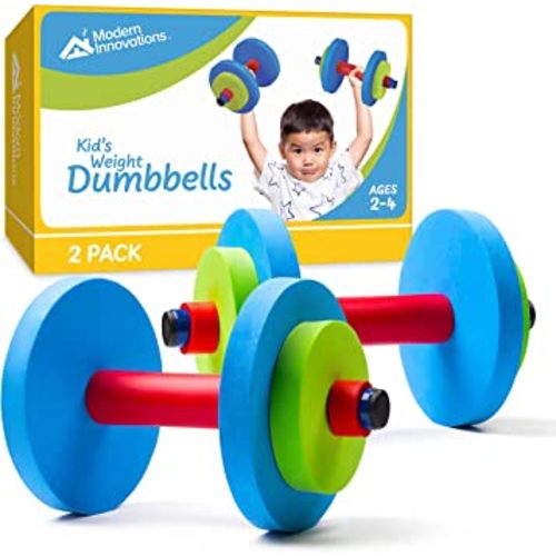 Modern Innovations Kids Weight Set (2 Pack) Toy Dumbbells, Baby Dumbbell Workout Weights, Fun Fitness and Exercise Equipment for Toddlers - Blue, Green, Red…