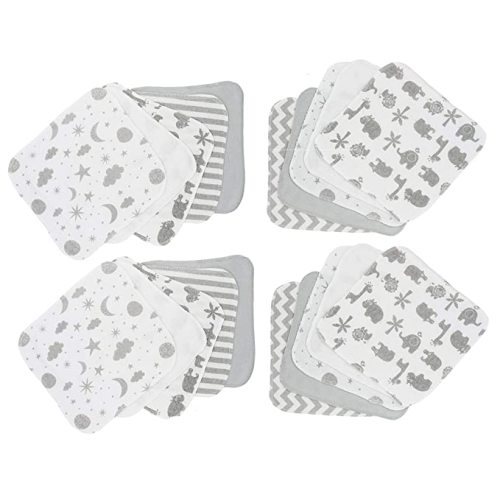 Spasilk 20-Piece Washcloth Set for Newborn Boys and Girls, Soft Terry Baby Washcloths, Baby Essentials, Gray Celestial