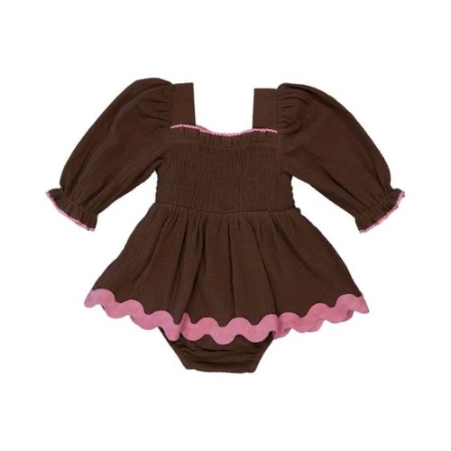 Dark Brown Baby Shirred Romper Dress With Ric Rac | Best&Less™ Online