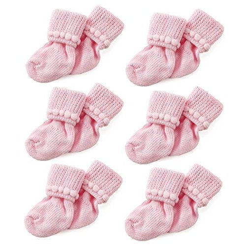 Nurses Choice 6 Pairs Stay-On Baby Socks, Soft Bubble Cuff Cotton Booties 0–3 Months, Hospital Trusted Essentials