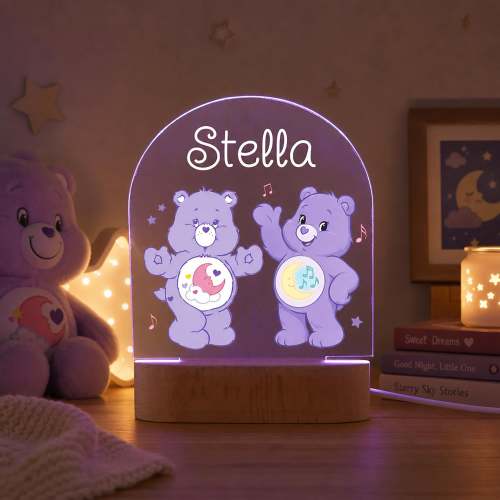 Personalized Bears Night Light for Kids, Custom Name LED Lamp, Cartoon Care Bear Acrylic Lamp, Baby Girl Nursery Decor, Toddler Sleep Light