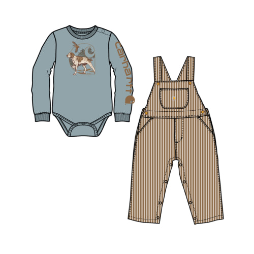 Carhartt Infant Boy's Long Sleeve Bodysuit and Stripe Overall Set