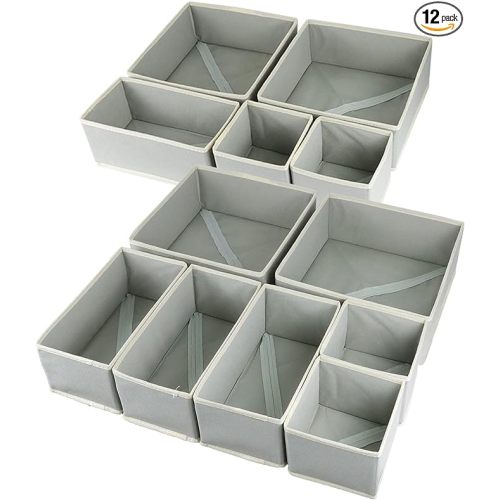 12 Pack Drawer Organizer for Clothing, Foldable Cloth Drawer Dividers Storage Bins, Clothes Drawer Organizer for Underwear,Folded Clothes,Baby Clothing,Socks,Bra,Towels,Ties - Gray