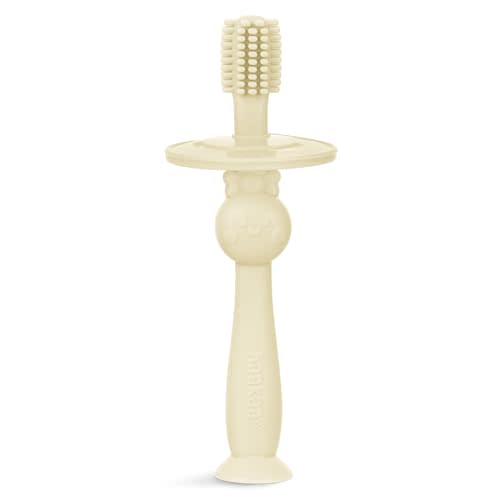 haakaa Infant Toothbrush, Easy to Hold 360° Baby Toothbrush, Train 6month+ Infants Babies and Toddlers for Oral Hygiene, Teether Effect for Sore Gums, 1pc (Cream)