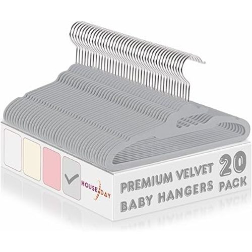 HOUSE DAY Premium Baby Velvet Hangers 20 Pack for Kids, Non Slip Infant Clothes Hangers for Closet, 11 Inch Children's Hanger Space Saving on Baby Organization, Gray