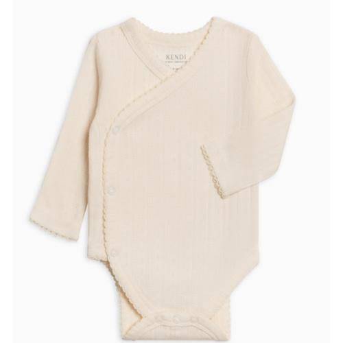 Hilda Brushed Back Pointelle Long Sleeve Kimono Bodysuit 0-3M