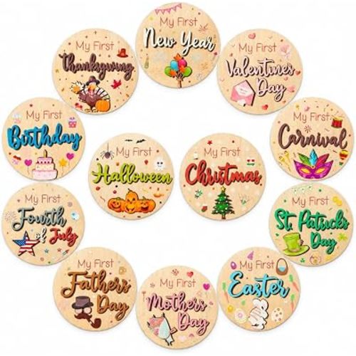 12 Pcs My First Christmas, My First Holiday Milestone Signs, Baby Milestone Signs, Baby Announcement Sign, Newborn Announcement Sign, New Year Newborn Photo Props for Shower Party Supplies Gift (B)