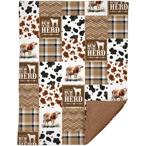 Western Baby Blanket, Cowboy Minky Blankets for Boys Girls, Nursery Room Decor, Soft Warm Lightweight Nursery Bed Blanket for Newborn Toddlers Son Daughter (04)