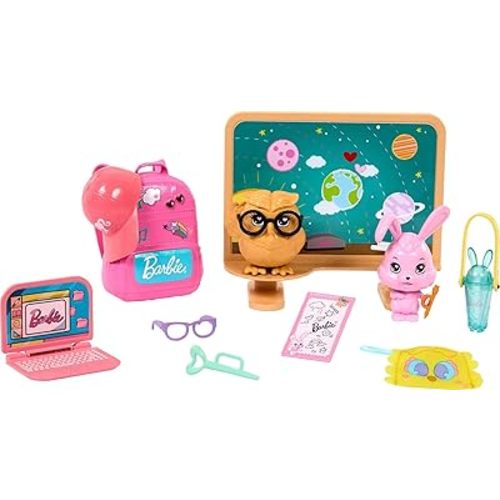 Barbie My First Barbie Accessories, Story Starter School Pack with Chalkboard & Classroom Pets, Sized to Dolls in 13.5-inch Scale