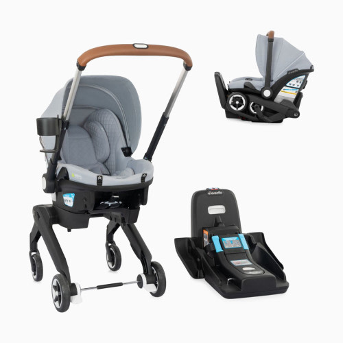 Evenflo Gold Shyft DualRide Infant Car Seat Stroller Combo w Carryall Storage & Extended Canopy - Quartz With Green & Gentle Fabric