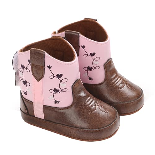 Baby Boys Girls Western Cowboy Boots Infant Moccasins Non-Slip Soft Sole Toddler First Walker Crib Shoes