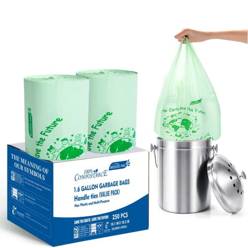BEIDOU-PAC 1.6 Gallon Compostable Trash Bag with Handle, 250 Ct Small Compost Bag for Countertop Bin