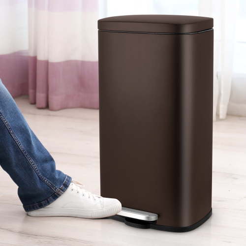 Pirecart 8 Gallon / 30L Kitchen Trash Can with Lid Stainless Steel Home Office Garbage Can, Brown