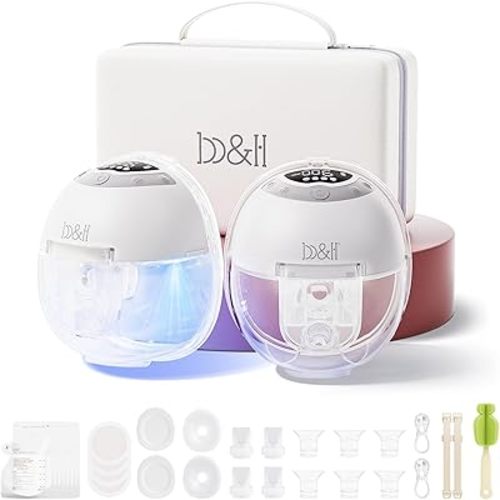 b&h Electric Wearable Breastfeeding Pump with Night Light, Hospital Grade Breast Pump Hands Free, 4 Modes & 9 Levels, 17/19/21/24/27mm Flange, Baby Mouth Double-Sealed Flange, Milk Pump for Moms -Grey