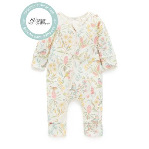 White Aviary Garden Zip Growsuit - Baby Growsuits - Purebaby - Purebaby