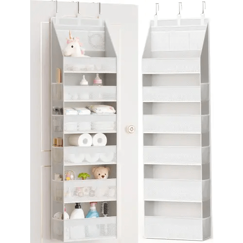 Criusia Over the Door Organizer, Heavy-Duty 6-Shelf Hanging Storage with 13 Mesh Pockets, 55lbs Capacity Behind the Door Storage for Nursery, Bathroom, Bedroom, and Dorm, White