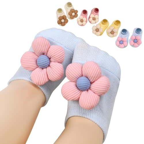 KEAINVRN 4Packs Baby Girls Socks,Flower Non-Slip Grips for Babies Toddler Princess Low Cut Ankle Socks for Girls