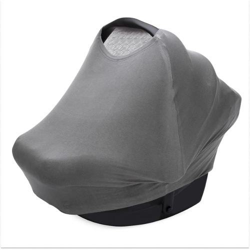 Parker Baby 4 in 1 Car Seat Cover for Girls and Boys - Stretchy Carseat Canopy, Nursing Cover, Grocery Cart Cover, High Chair Cover - Gray