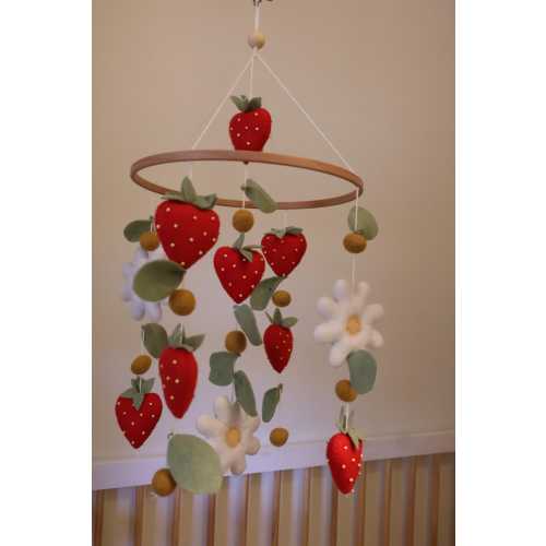 Handmade Felt Strawberry and Flower Baby Mobile: Nursery Decor