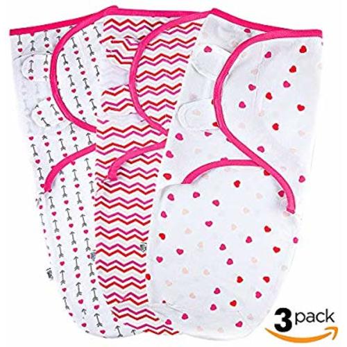 Baby Swaddle Blankets for Newborn Girls | 0-3 Month | 3 Set of Adjustable Infant Swaddle Wrap with Fastener Straps | Breathable Soft Cotton - 0-3 Month (Small/Medium) - Pink
