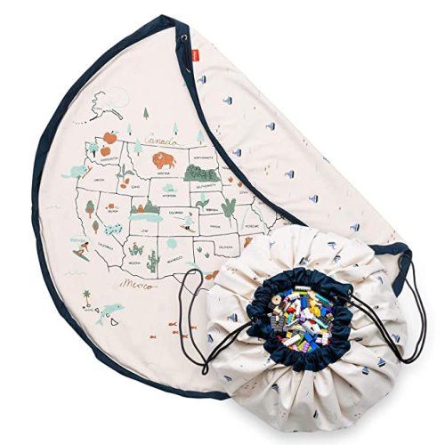 Play & Go Drawstring Play Mat Storage Bag for Children - Kids Toy Storage Organizer - Drawstring Toy Bag - Large 55" Play Mat for Toddlers Toys and Bag for Storage - US-Map - US map