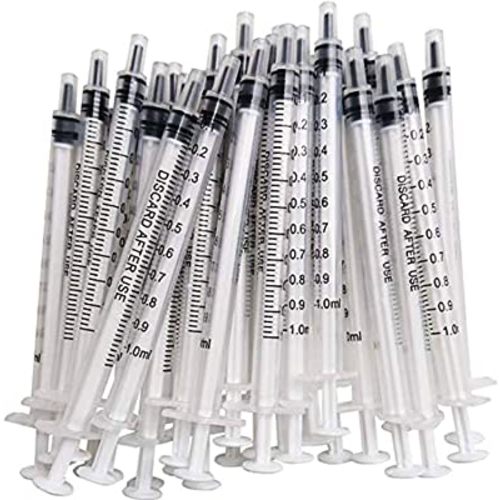 100PCS 1ml 1cc Syringe No Needle Plastic Syringe for Pets Oral, Refilling, Oil or Glue Applicator, Measuring or Transfering Tiny Amount of Liquids, Without Cap