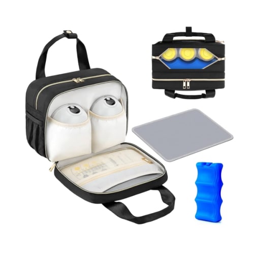 PIIOSER Breastmilk Cooler Bag with Ice Pack, Compatible with Wearable Breast Pumps & Accessories - Portable Pumps Carrying Case for Nursing & Working Moms, Black