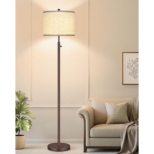 Nintiue 【Upgraded】 Dimmable Floor Lamp for Living Room, 11W LED Bulb Included, Modern Standing Lamp, Tall Pole Light with Linen Shade for Bedroom Reading Office Corner Nursery-Matte Brown