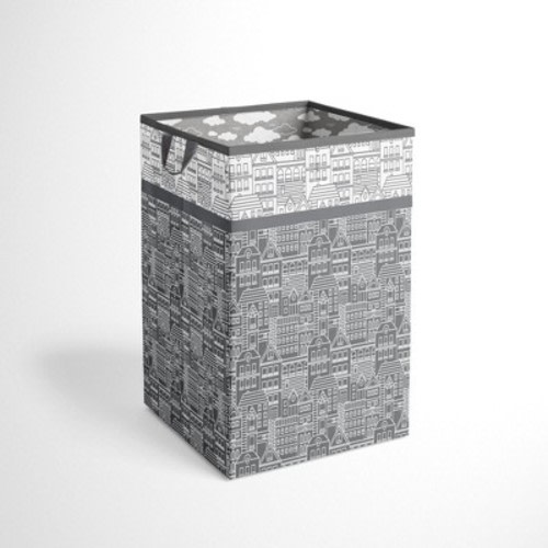 Bacati - Clouds in the City White/Gray Collapsible Laundry Hamper