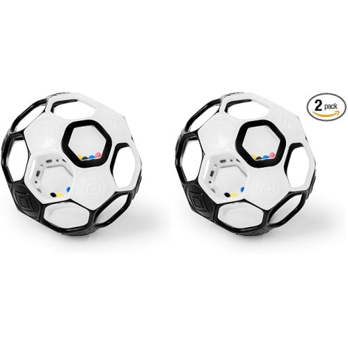 Bright Starts Oball Grippin' Goals Rattle Soccer Ball - Black & White, Easy-Grasp Toy for Newborn and Up (Pack of 2)