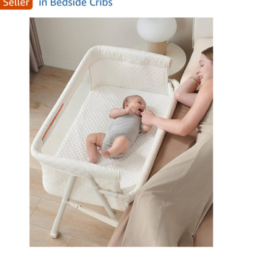 AirClub Bassinet Bedside Sleeper, Baby Crib for Newborn, Baby Bassinets Bedside Sleeper with 4 Auto-Lock & Adjustable Height, Breathable Mesh & Mattress, Bedside Bassinet