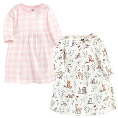 Hudson Baby Infant and Toddler Girl Cotton Long-Sleeve Dresses 2pk, Enchanted Forest, 0-3 Months