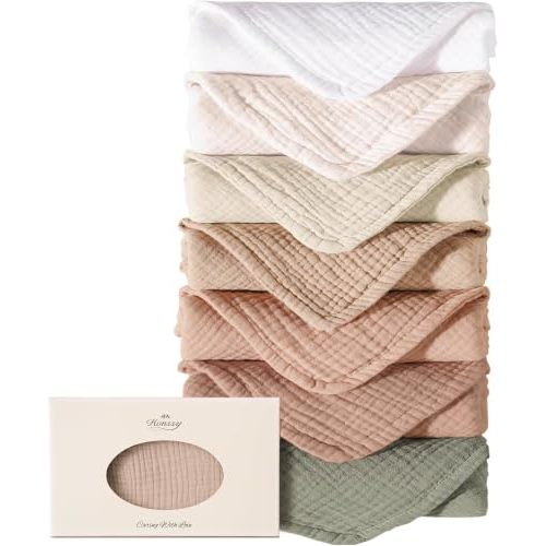 Konssy 7-Pack Muslin Baby Burp Cloths, 6-Layer 100% Cotton | Soft & Absorbent, Easy to Wash & Dry Quickly, Large Burping Clothes for Unisex Newborn, Baby Girls and Boys (Fog Green)